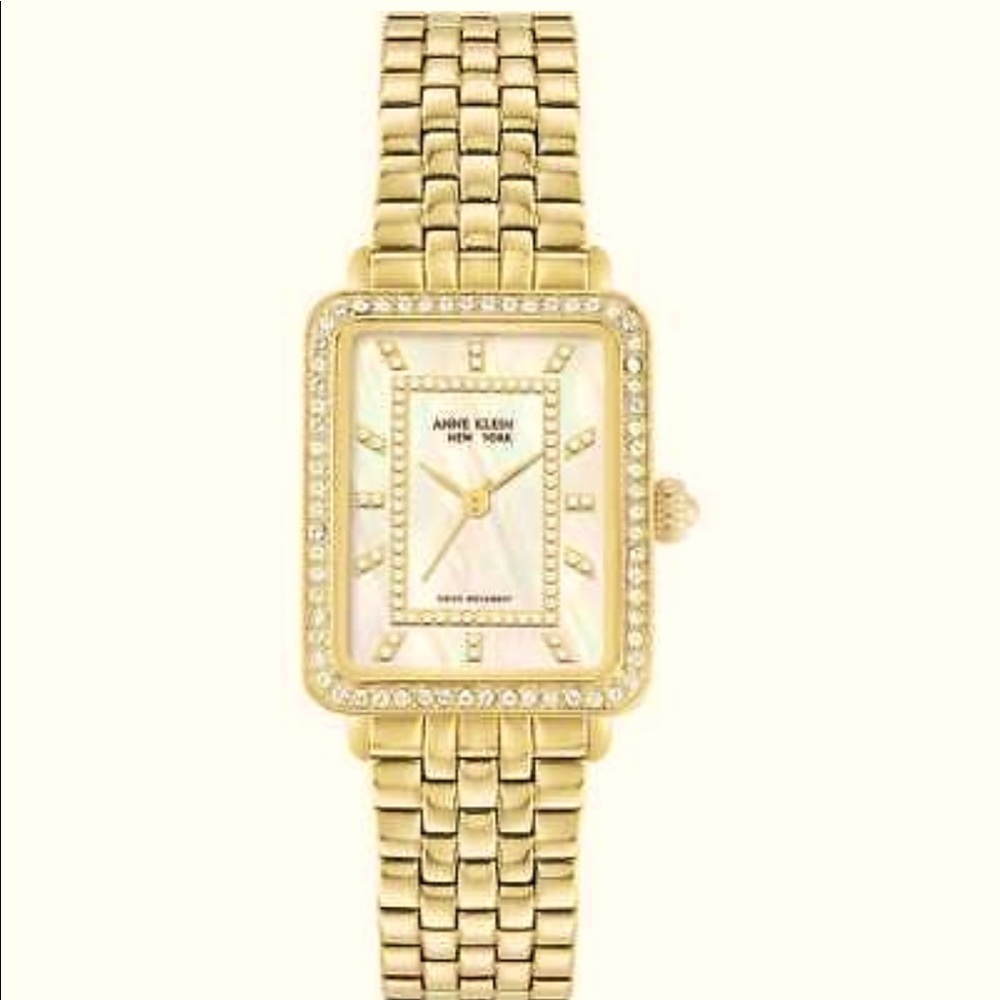 Anne Klein York 12/2332mpgb Tank Mother-of-pearl Dial Crystal Accented